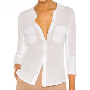 James Perse White Slub Side Panel Button Up